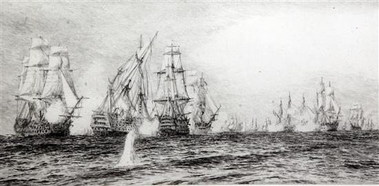 William Lionel Wyllie (1851-1931) The Battle of Trafalgar, 7 x 15in.